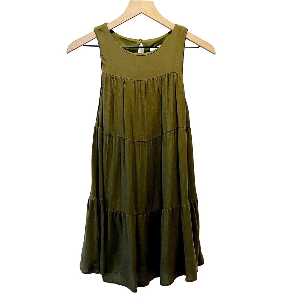 GB Girls Dillard's Medium(8-10) Olive Green Crepe Tiered Sleeveless Dress NEW